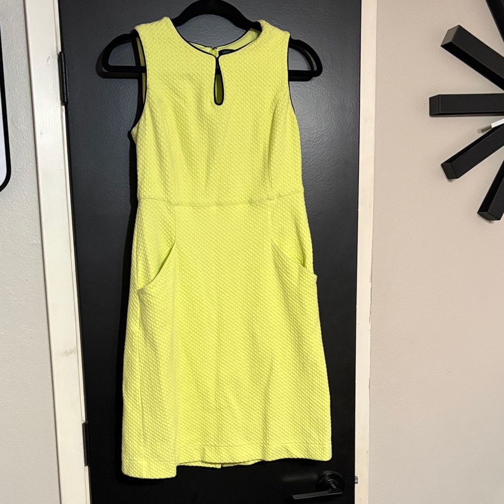 LAND’S END lime yellow, navy trim dress, size 6